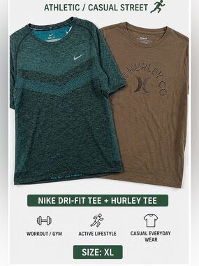 Men’s XL Nike Dri Fit Shirt + Hurley Tee Bundle Athletic Casual Streetwear